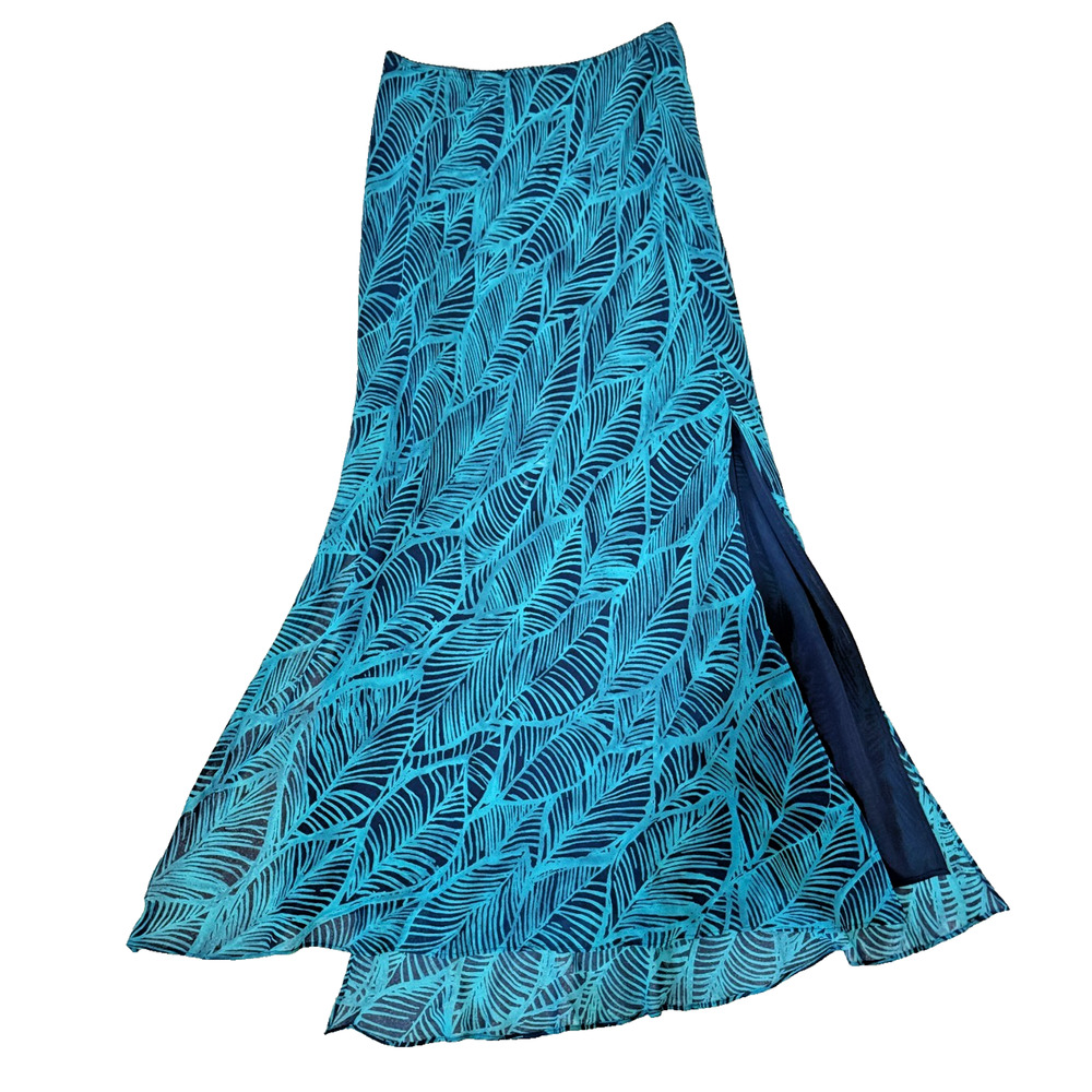 Vintage Y2k Express Blue 100% Silk Leaf Skirt Pheobe Buffay Long Maxi Size XS